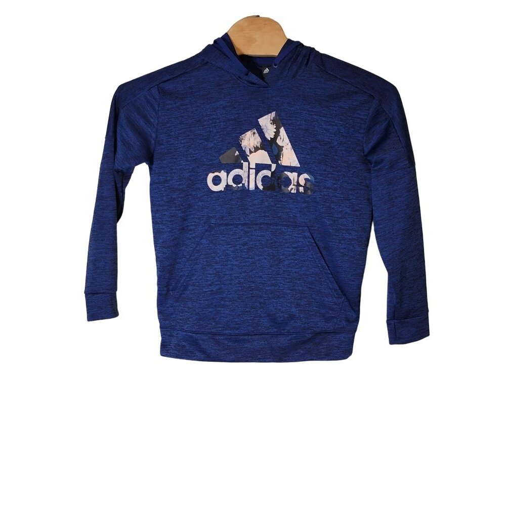 Adidas Pullover Hooded Sweatshirt Size Large Blue Black Logo Hoodie‎